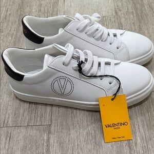 Valentino White and Black Logo Sneakers